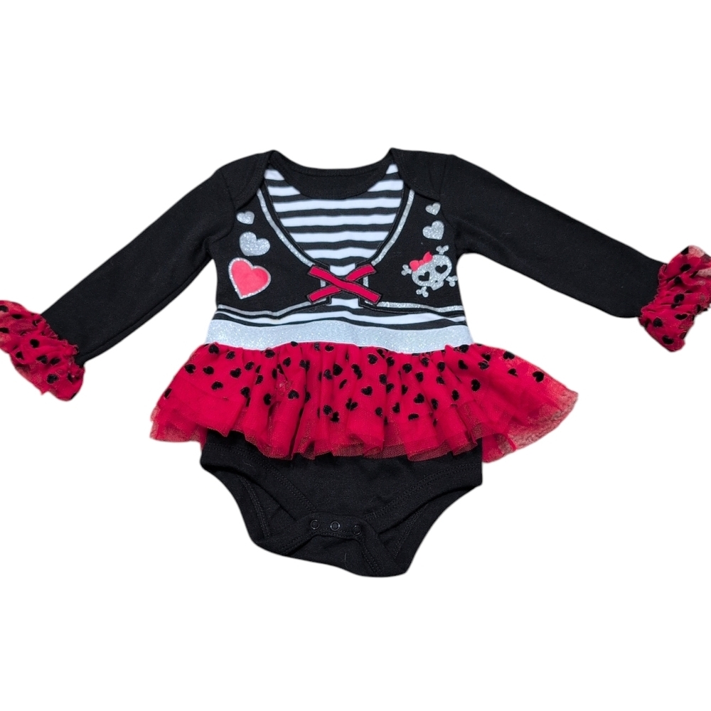 Celebrate Halloween Glitter Onesie Pirate Skeleton Baby Girl Size 12 Months